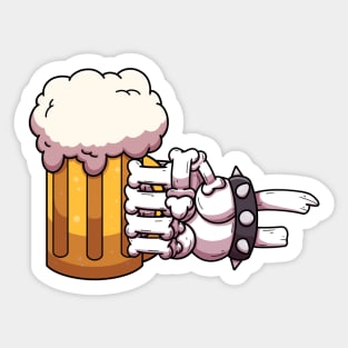 Skeleton Hand Holding Beer Cartoon Sticker